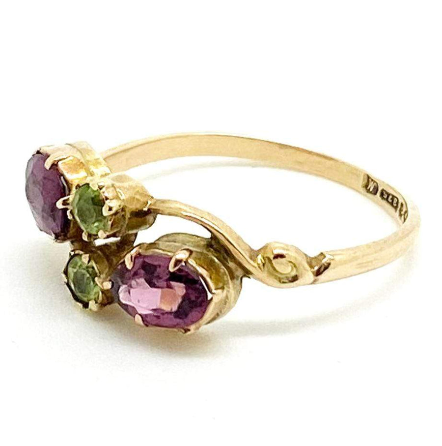 George V Ring Antique 1912 Rhodolite Garnet Peridot 9ct Gold Ring