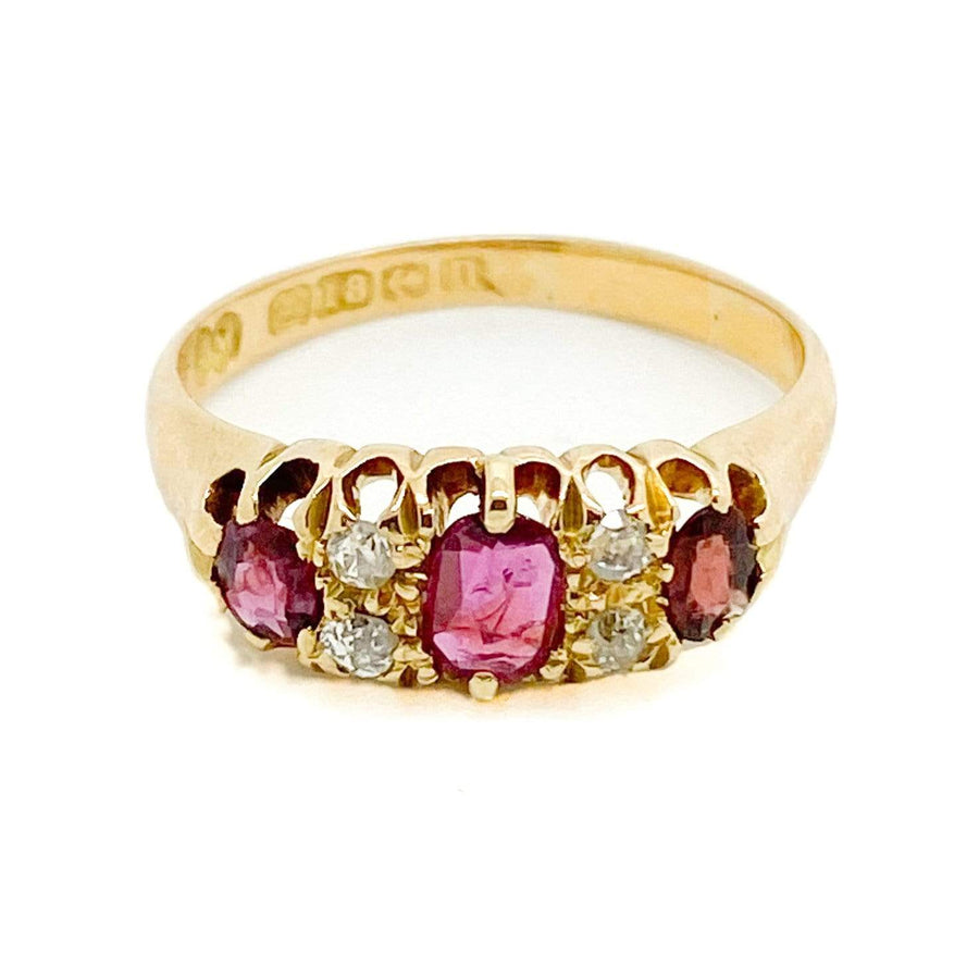 Antique 1912 Ruby Diamond Garnet 18ct Gold Ring