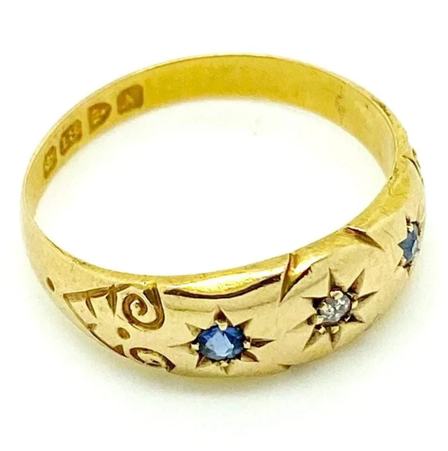 Antique 1913 18ct Sapphire Diamond Star Ring - Mayveda Jewelry