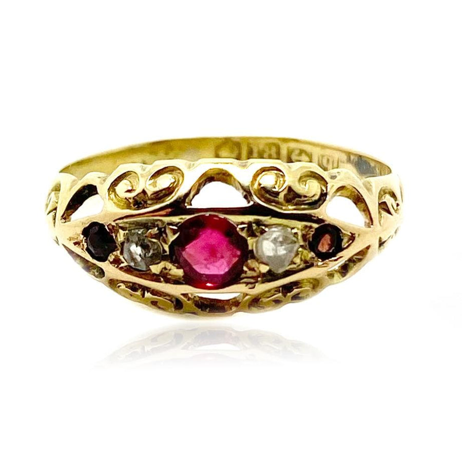George V Ring Antique 1915 Ruby Diamond 18ct Gold Ring