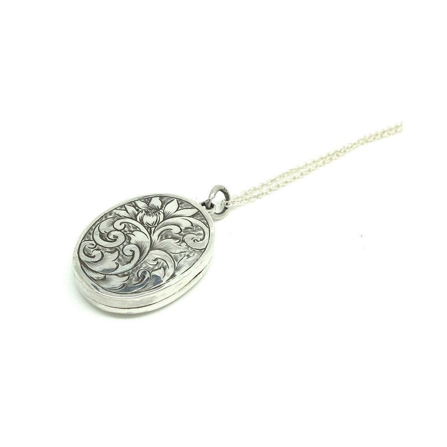 Antique 1881 Sterling Silver Oval Locket Necklace