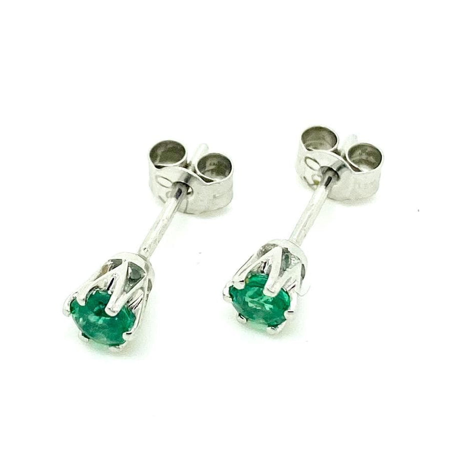 HANDMADE Earrings Handmade Emerald 18ct White Gold Stud Earrings