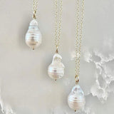 Handmade Natural Freshwater Baroque Pearl 9ct Gold Necklace
