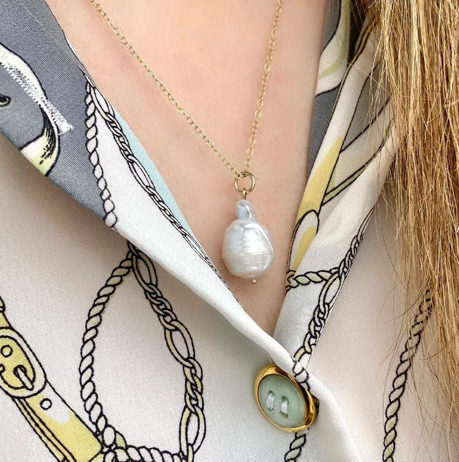 HANDMADE Necklace Freshwater Baroque Pearl Drop 9ct Gold Necklace
