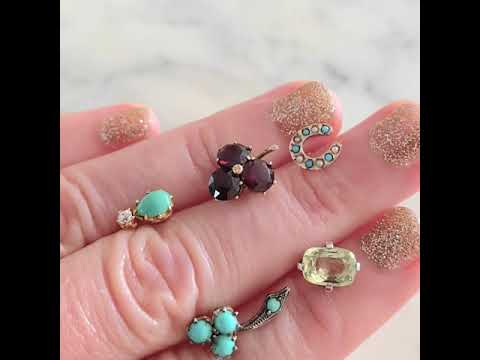 Boucles d'Oreilles Anciennes Victoriennes Turquoise Diamant Unique
