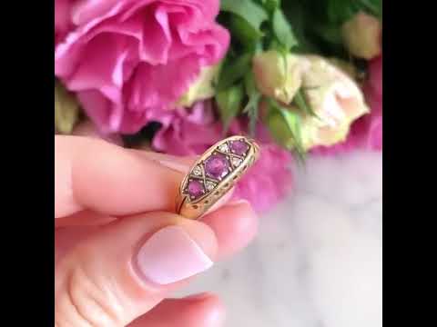 Vintage 1994 Garnet Diamond 9ct Gold Ring