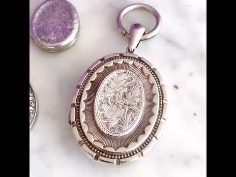 Antique Victorian 1883 Oval Silver Locket Necklace