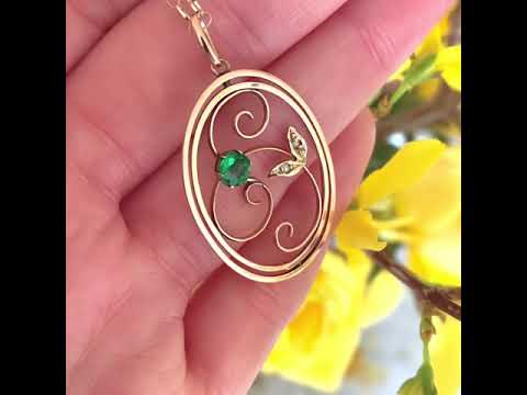 Antique Edwardian Oval Flower 9ct Gold Necklace