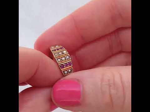 Bague en or 15 carats avec perle de rubis victorienne antique de 1881