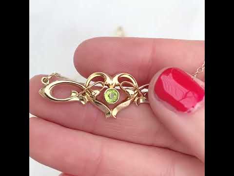 Antique Art Nouveau Peridot 9ct Gold Heart Necklace