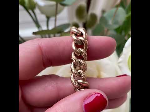 Antique Victorian 9ct Rose Gold Curb Chain Heart Bracelet
