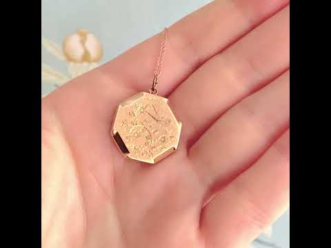 Antique Victorian 9ct Rose Gold Hexagonal Locket Necklace