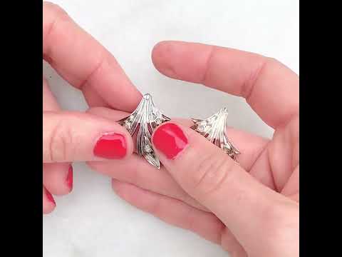 Boucles d'Oreilles Feuille d'Or Vintage Diamant 9 Carats Dos Feuille d'Argent