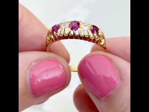 Bague en or 18 carats avec rubis et diamants édouardiens antiques de 1909