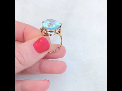 Vintage 1980s Clyde Duneier 14ct Pear Cut Blue Topaz Diamond Ring