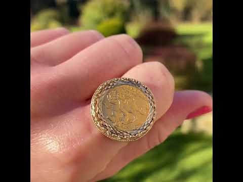 Antique 1908 22ct Half Sovereign Coin Heart Ring