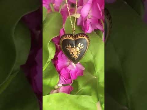 Antique Victorian 1890 Tortoiseshell Piqué Heart Necklace