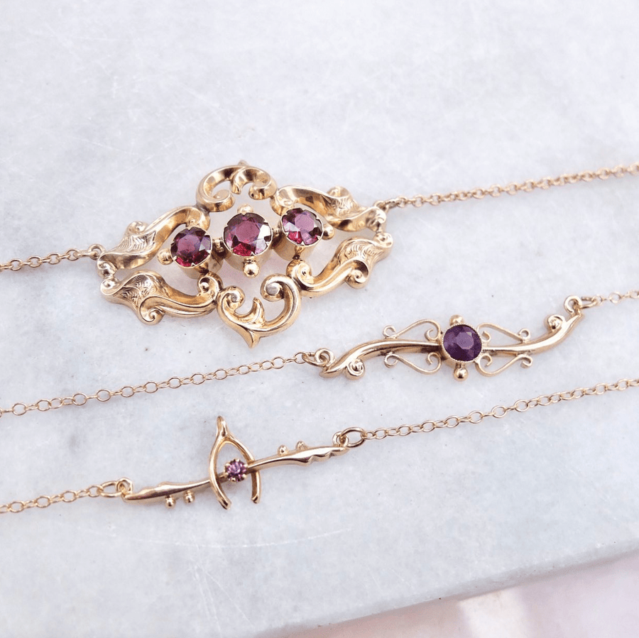 Mayveda Jewellery Necklace Antique Victorian Amethyst Wishbone 9ct Rose Gold Necklace Mayveda Jewellery