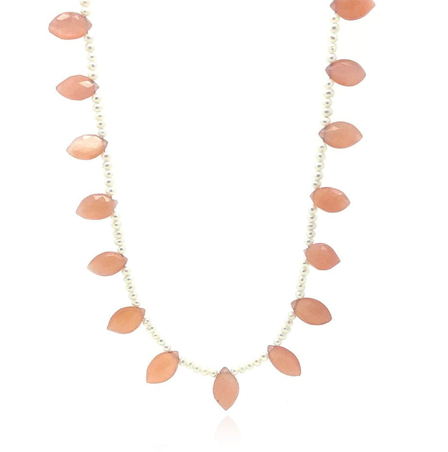 Mayveda Jewellery Necklace Handmade Peach Moonstone & Seed Pearl Beaded Necklace Mayveda Jewellery
