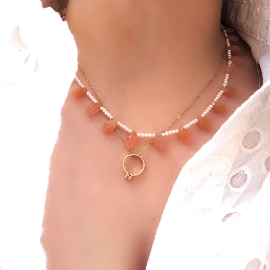Mayveda Jewellery Necklace Handmade Peach Moonstone & Seed Pearl Beaded Necklace Mayveda Jewellery