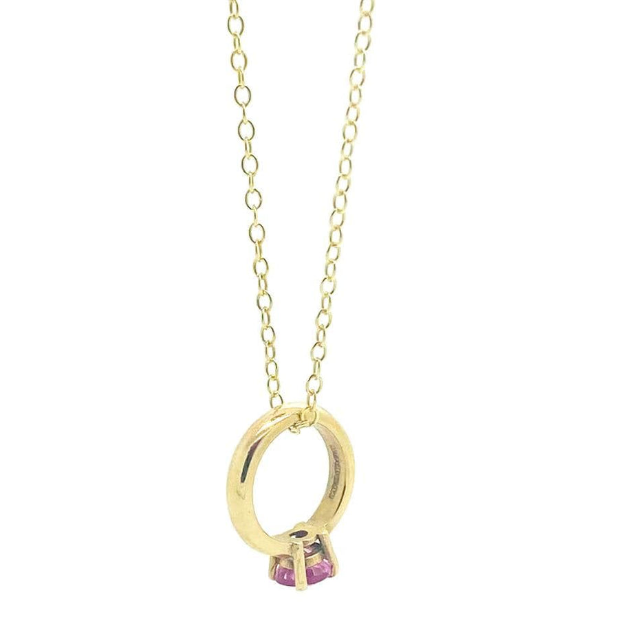 Mayveda Jewellery Necklace Handmade Pink Sapphire 9ct Gold Ring Charm Necklace
