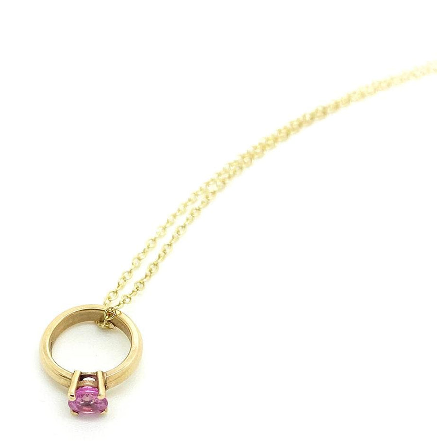 Mayveda Jewellery Necklace Handmade Pink Sapphire 9ct Gold Ring Charm Necklace