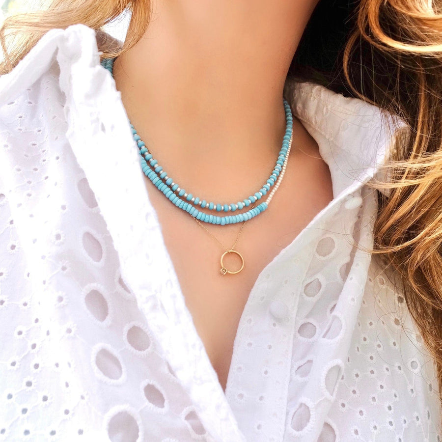 Mayveda Jewellery Necklace Handmade Turquoise & Seed Pearl Beaded Necklace Mayveda Jewellery