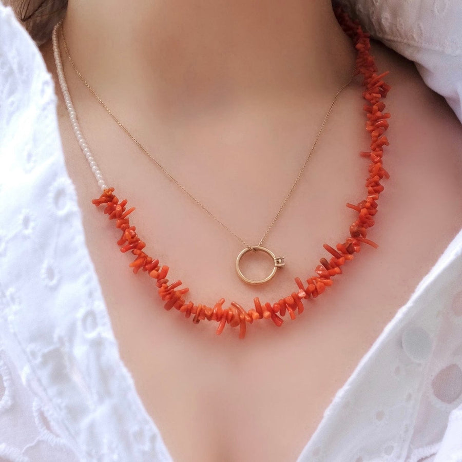 Mayveda Jewellery Necklace Handmade Vintage Coral & Seed Pearl Beaded Necklace Mayveda Jewellery