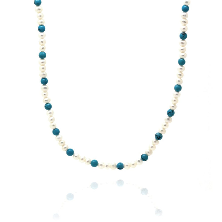 Mayveda Jewellery Necklaces Handmade Turquoise & Pearl Beaded Necklace Mayveda Jewellery