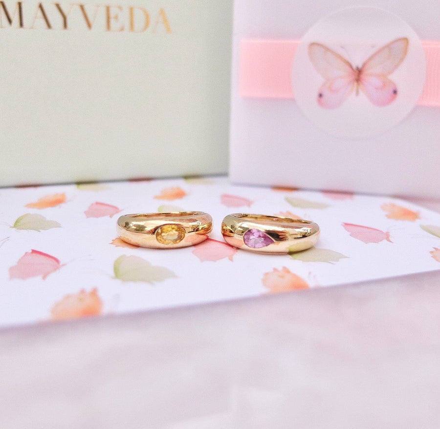 Mayveda Jewellery Ring Handmade Pink Sapphire 9ct Gold Dome Ring Mayveda Jewellery
