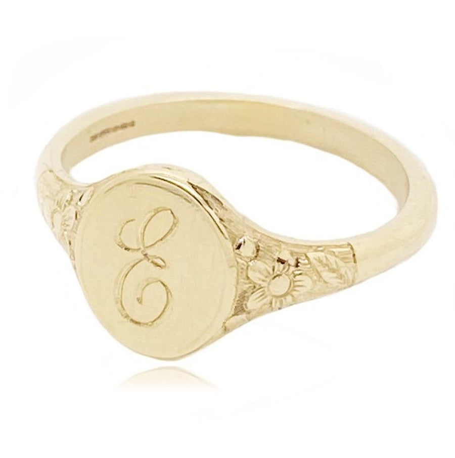 Mayveda Jewellery Ring Single Initial without Border Handmade Mayveda 18ct Gold Engraved Signet Ring Mayveda Jewellery