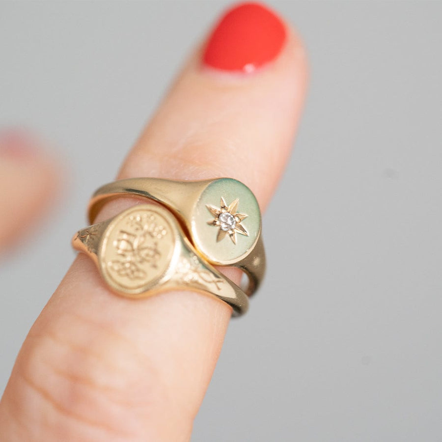 Mayveda Jewellery Rings The Mayveda Forget-Me-Not 18ct Gold Signet Ring Mayveda Jewellery