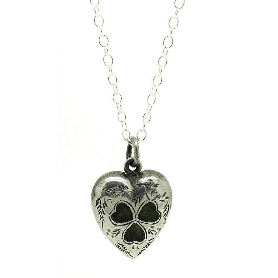 mayvedajewellery Antique Edwardian Connemara Marble Irish Love Heart Silver Necklace