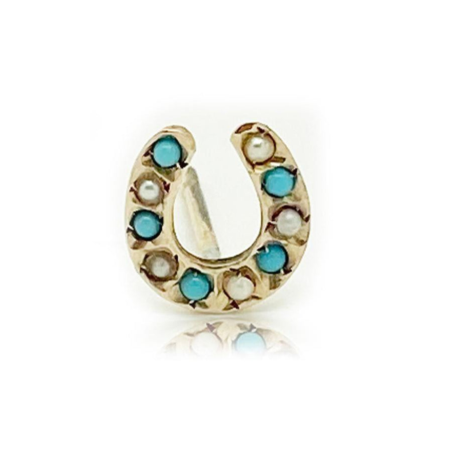 Antique Victorian Turquoise Horseshoe Single Earrings - Mayveda Jewelry