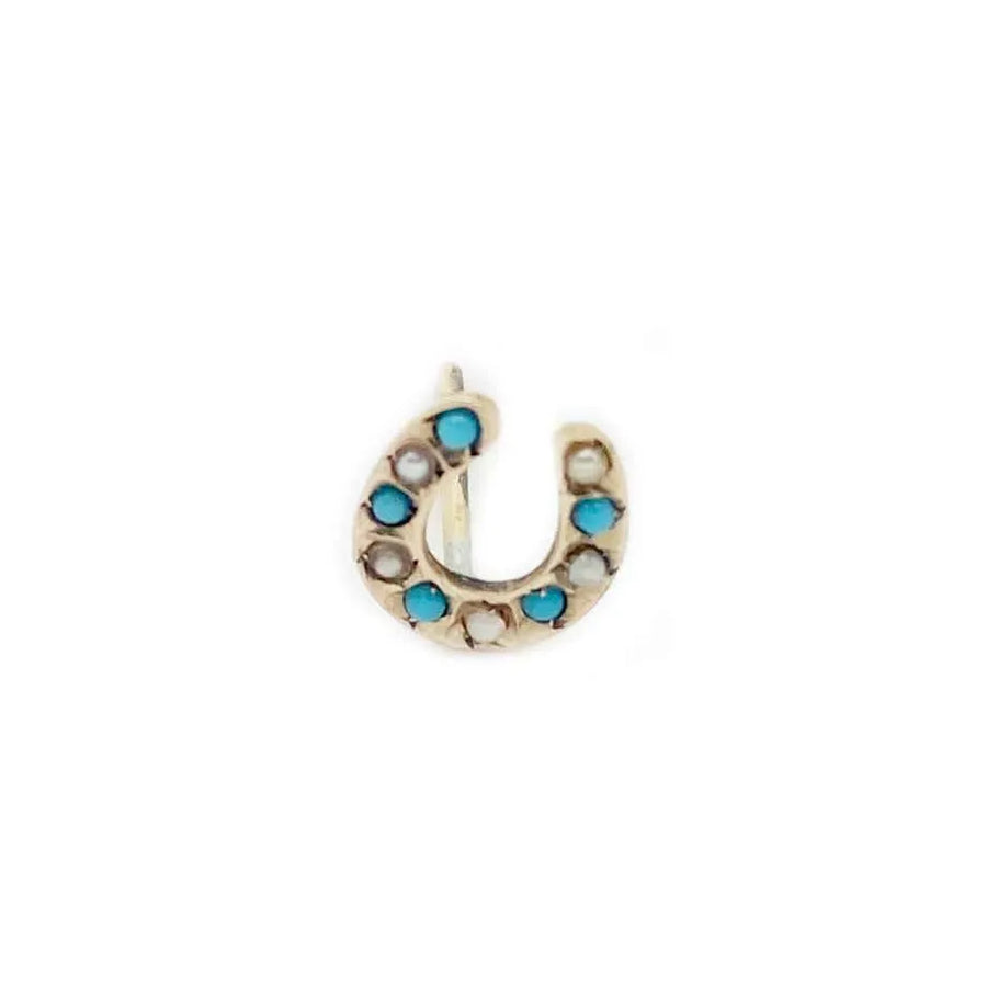 Antique Victorian Turquoise Horseshoe Single Earrings - Mayveda Jewelry