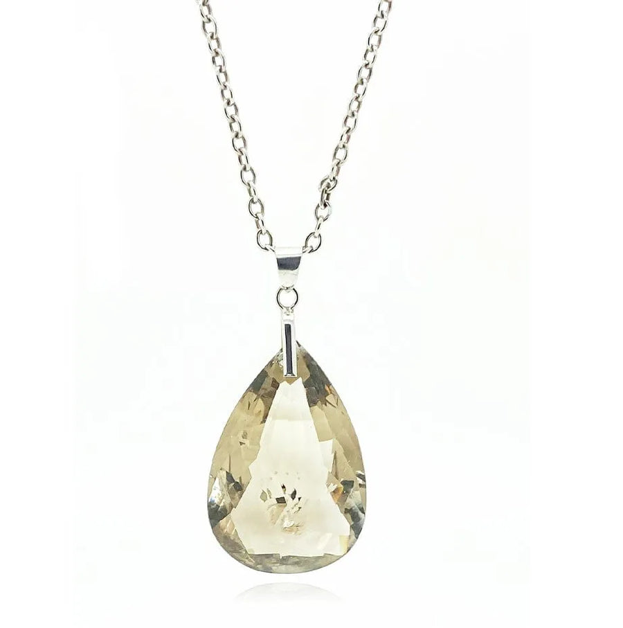 Vintage 1920s Art Deco Smokey Quartz Silver Necklace - Mayveda Jewelry