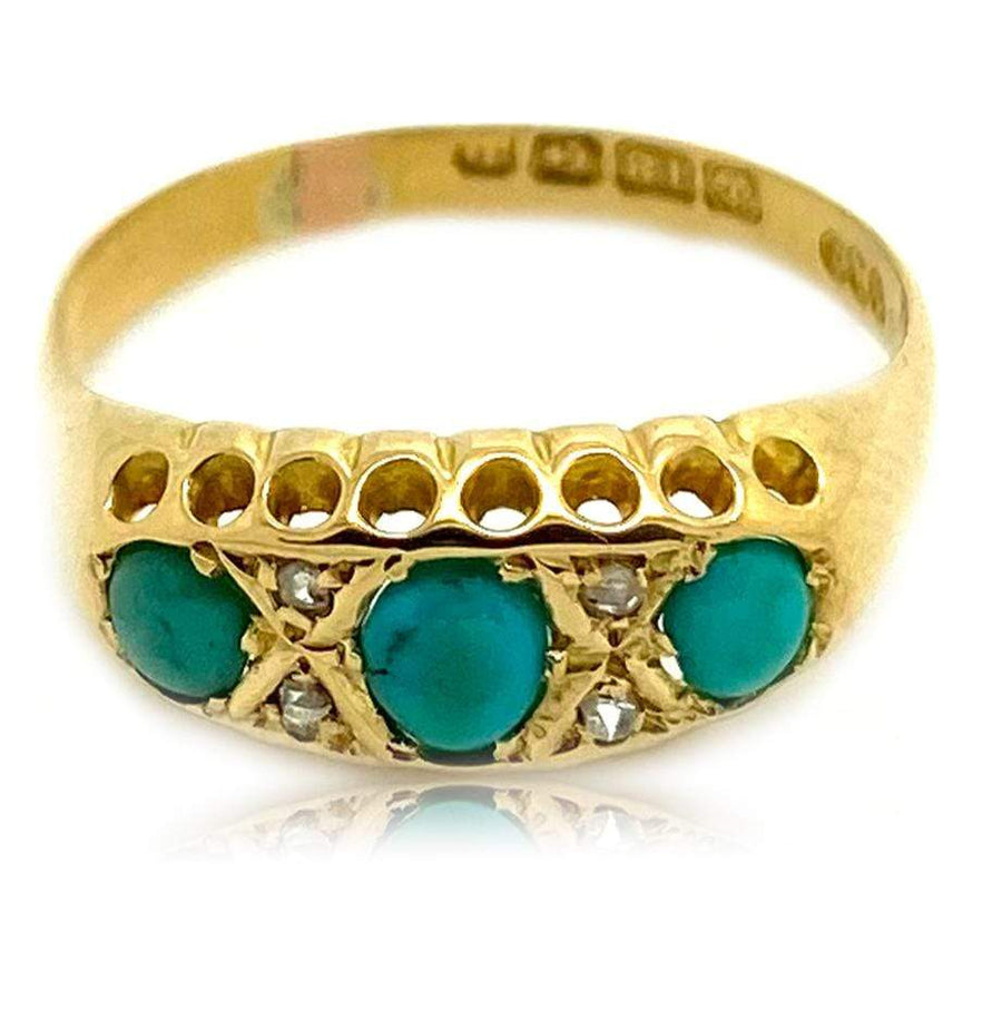 mayvedajewellery Ring Antique 1914 Turquoise Diamond 18ct Gold Ring
