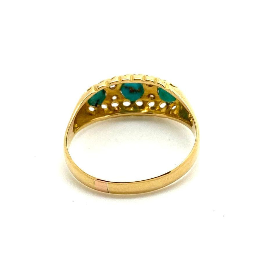 mayvedajewellery Ring Antique 1914 Turquoise Diamond 18ct Gold Ring