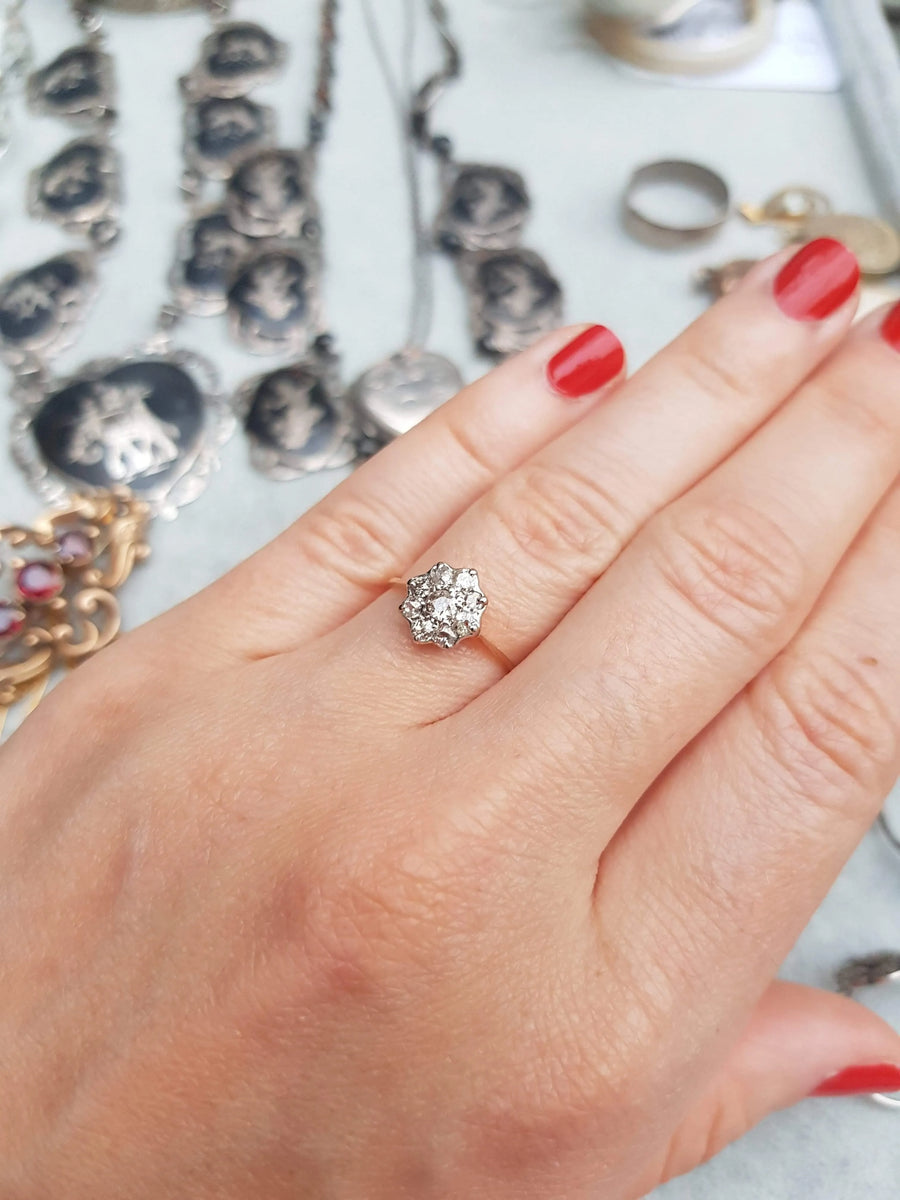 SOLD - Antique Edwardian Diamond Cluster Ring - Mayveda Jewelry