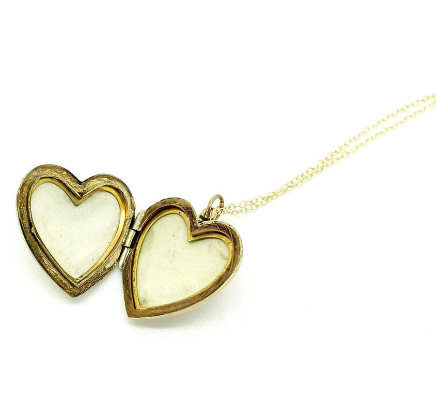 mayvedajewellery Vintage 1930s Forget-Me-Not 9ct Gold Heart Locket Necklace