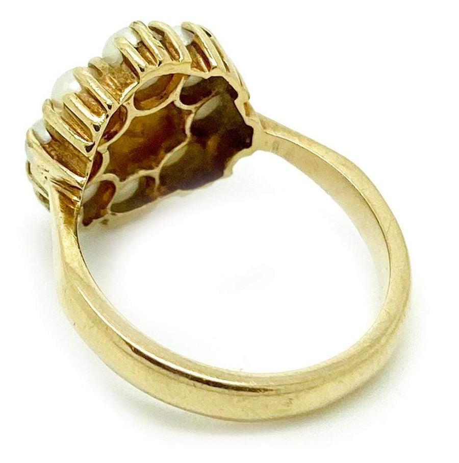 mayvedajewellery Vintage 1960s Pearl Flower 9ct Gold Ring
