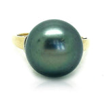 Modern Black Pearl Diamond 9ct Gold Ring