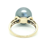 Modern Black Pearl Diamond 9ct Gold Ring