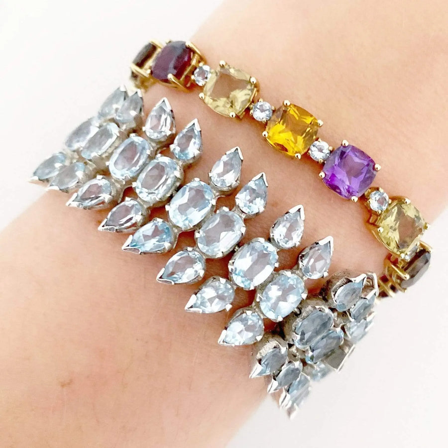 Pear Cut Blue Topaz Silver Gemstone Bracelet - Mayveda Jewelry