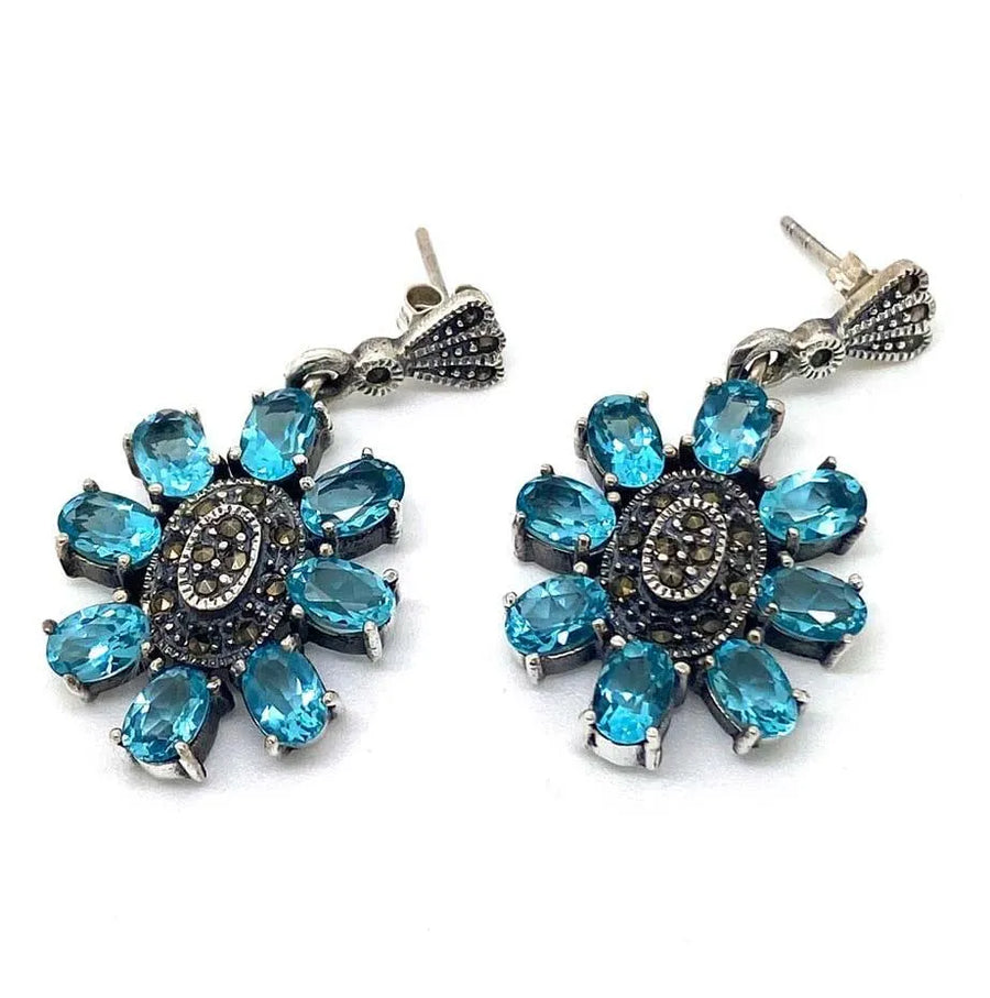 London Blue Topaz Marcasite Silver Earrings - Mayveda Jewelry