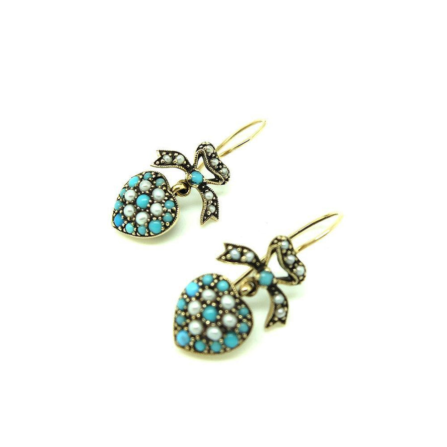Modern Victorian Style Turquoise 9ct Gold Earrings