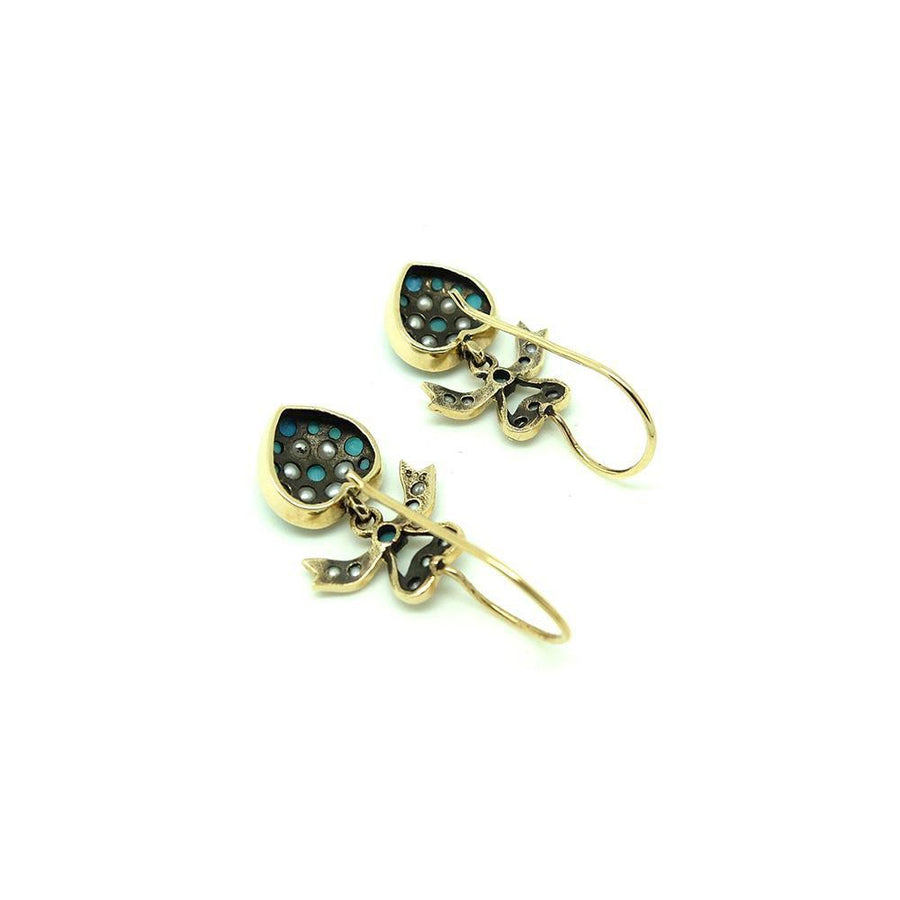 Modern Victorian Style Turquoise 9ct Gold Earrings