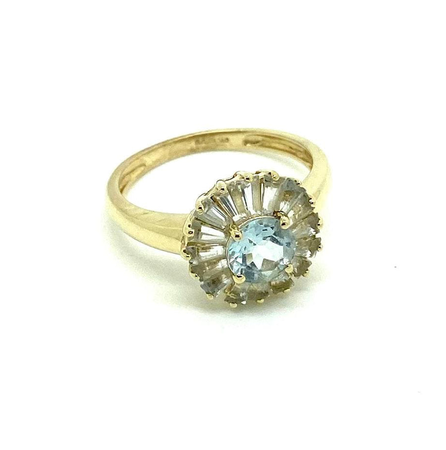 Blue Aquamarine Flower 9ct Gold Ring