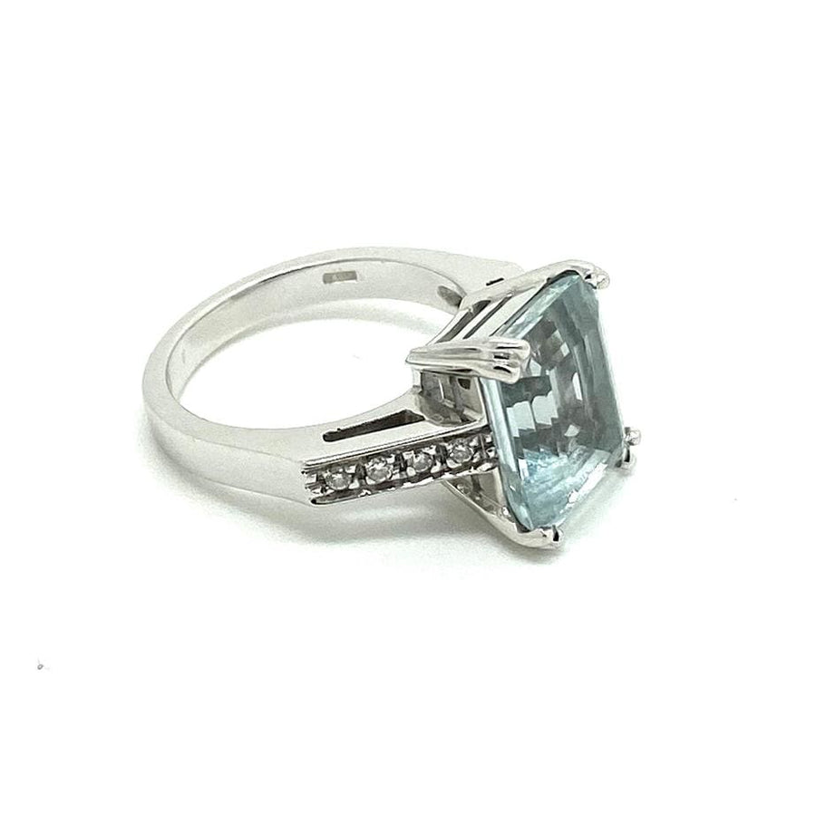 Emerald Cut 6ct Blue Aquamarine Diamond Ring