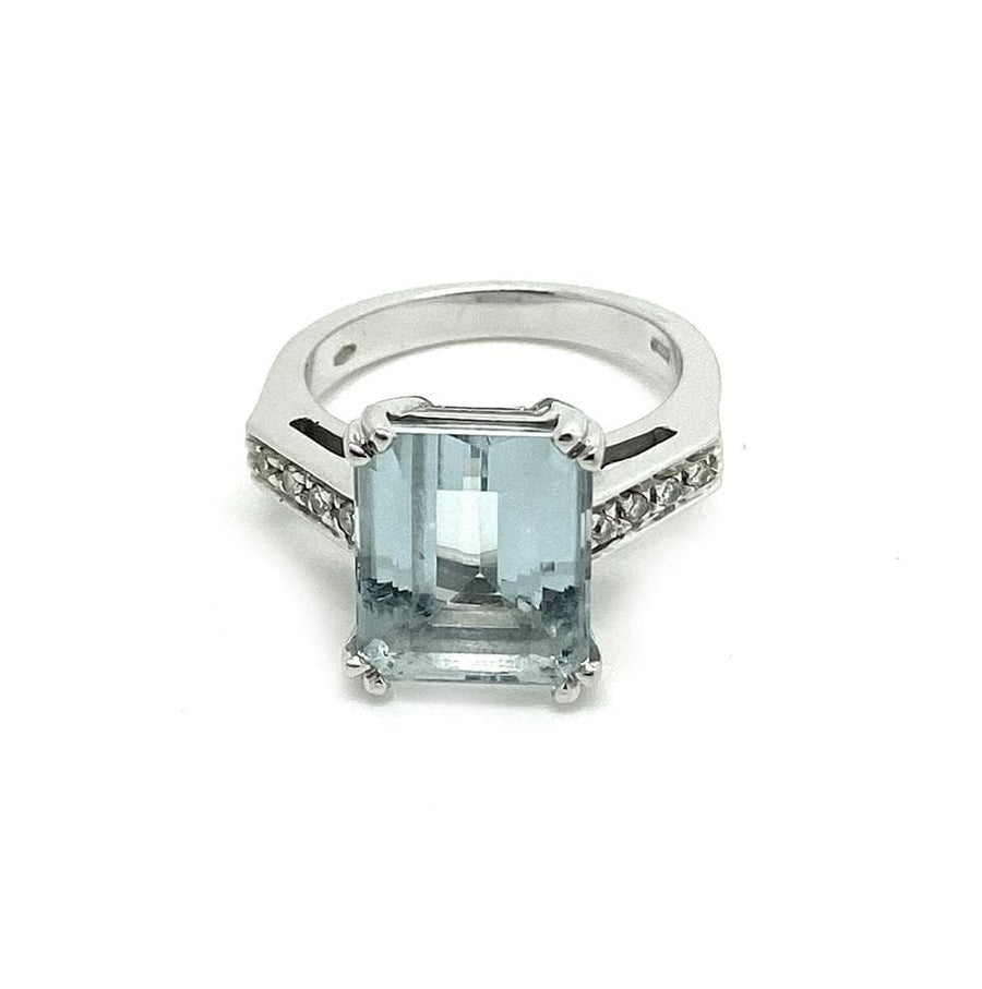 Emerald Cut 6ct Blue Aquamarine Diamond Ring